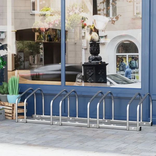HOMCOM Metal Bicycle Parking Rack - Silver (4 bicyles) - Image 4
