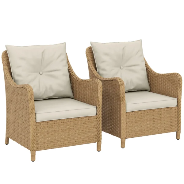 Outsunny Set of 2 Rattan Garden Chairs - Beige - Image 9
