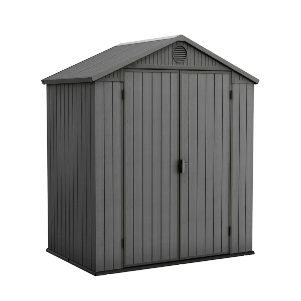 Keter 6'x4' Darwin Heavy Duty Plastic Garden Shed Double Door-  Grey