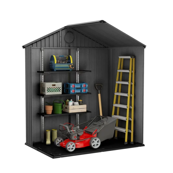 Keter 6'x4' Darwin Heavy Duty Plastic Garden Shed Double Door-  Grey - Image 5