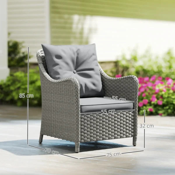 Outsunny Set of 2 Rattan Garden Chairs - Dark Grey - Image 6