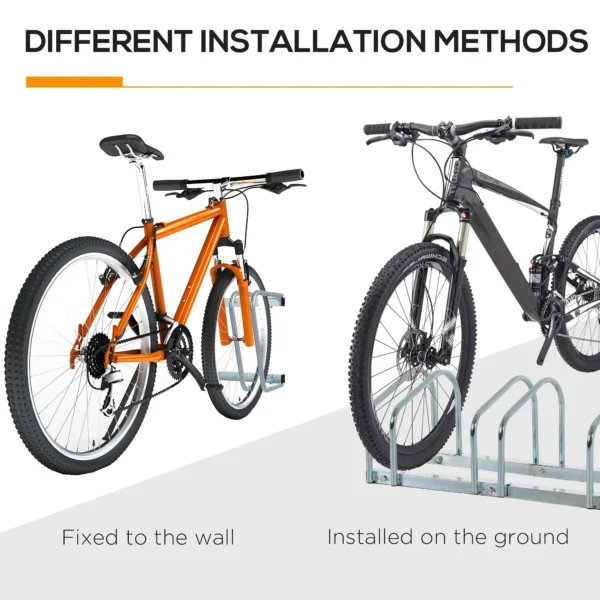 HOMCOM Metal Bicycle Parking Rack - Silver (5 bicyles) - Image 4