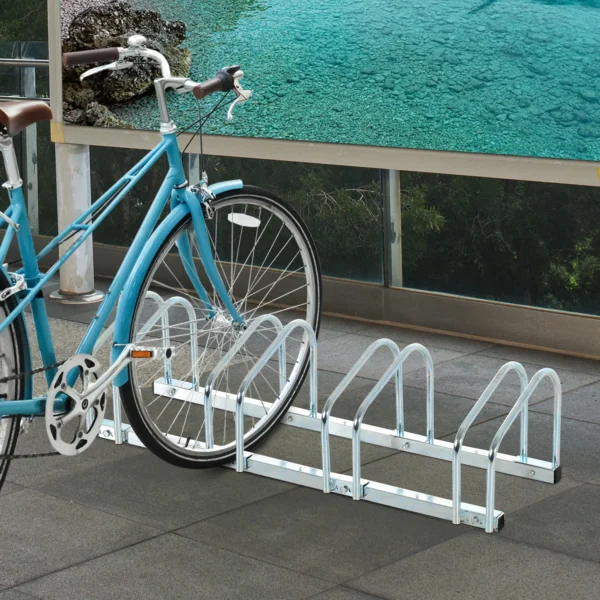 HOMCOM Metal Bicycle Parking Rack - Silver (5 bicyles) - Image 7