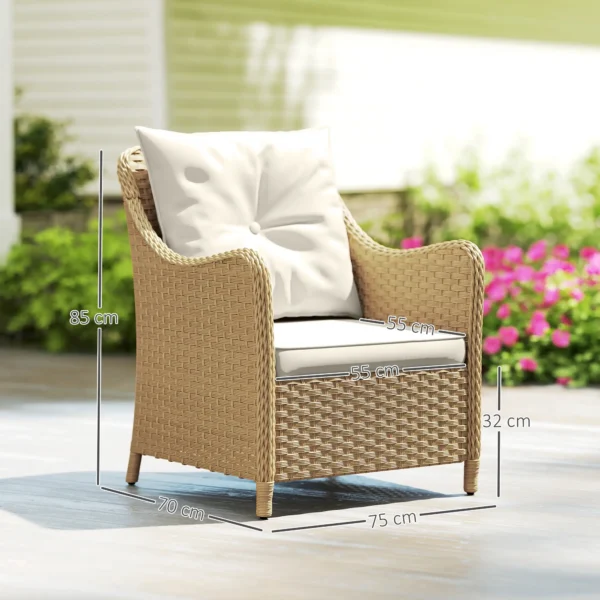 Outsunny Set of 2 Rattan Garden Chairs - Beige - Image 11