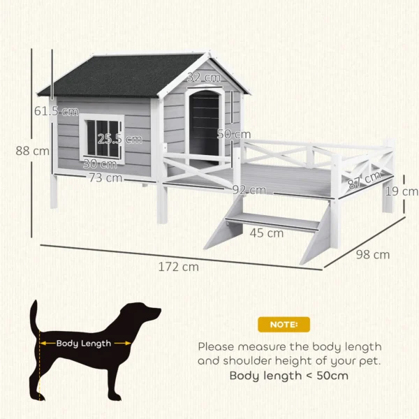 Outsunny PawHut Small/Medium Timber Dog House with Porch - Grey - Image 8