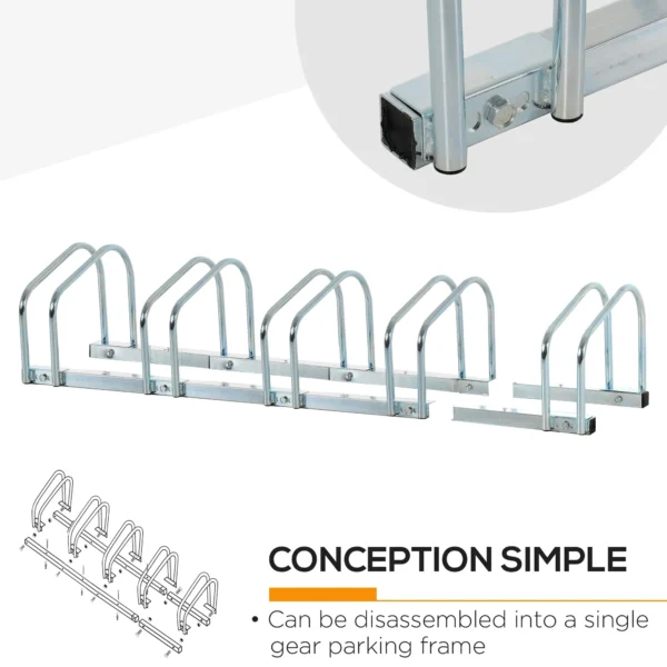HOMCOM Metal Bicycle Parking Rack - Silver (5 bicyles) - Image 8