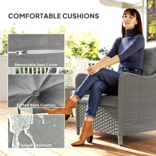 Outsunny Set of 2 Rattan Garden Chairs - Dark Grey - Image 9
