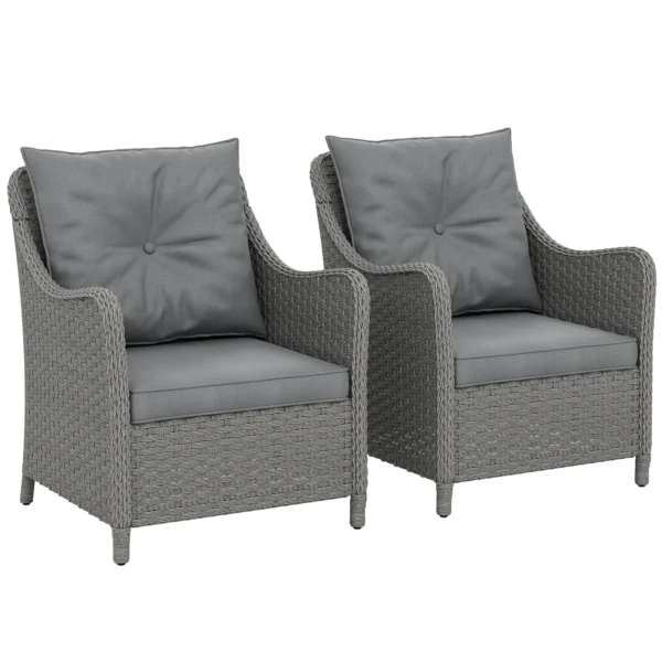 Outsunny Set of 2 Rattan Garden Chairs - Dark Grey - Image 10