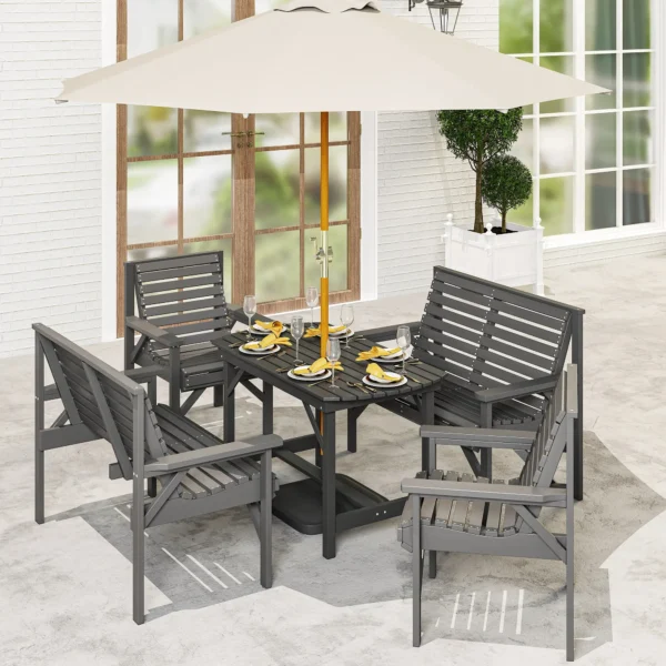 Outsunny 5 Piece Wooden Garden Dining Set - Grey - Image 10