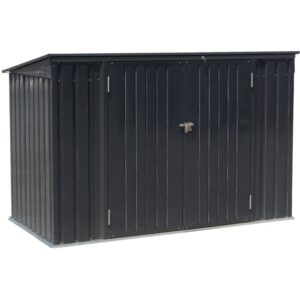 Living and Home 6x3 Metal Double Bin Store with Lid - Charcoal Black