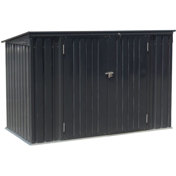 Living and Home 6x3 Metal Double Bin Store with Lid - Charcoal Black