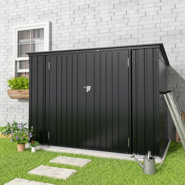 Living and Home 6x3 Metal Double Bin Store with Lid - Charcoal Black - Image 3