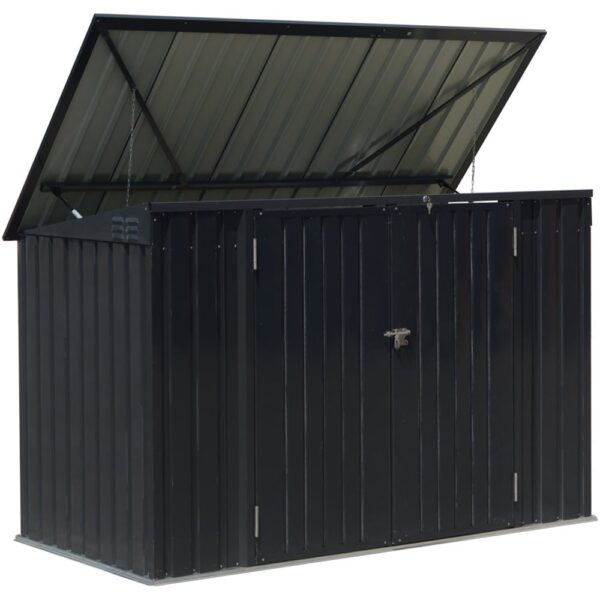 Living and Home 6x3 Metal Double Bin Store with Lid - Charcoal Black - Image 4