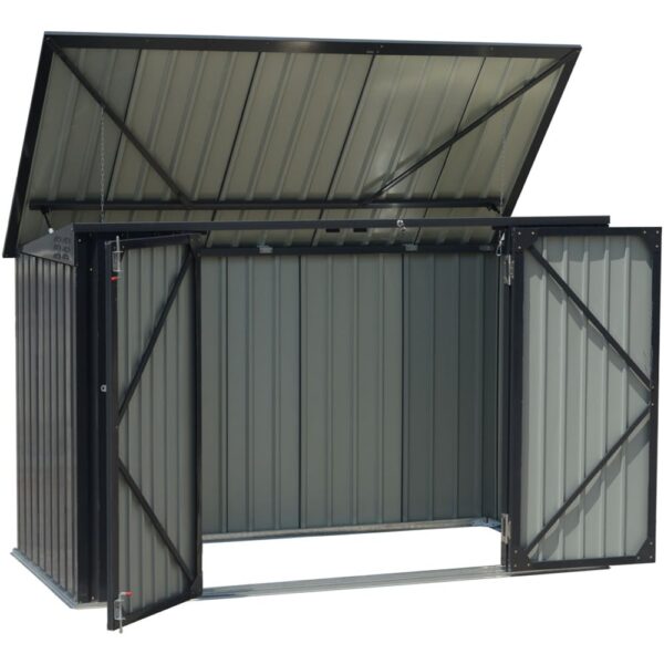 Living and Home 6x3 Metal Double Bin Store with Lid - Charcoal Black - Image 5