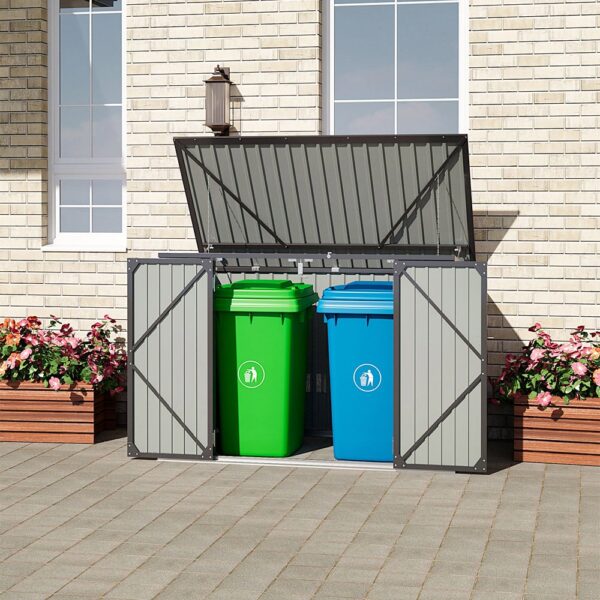 Living and Home 6x3 Metal Double Bin Store with Lid - Charcoal Black - Image 7