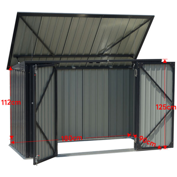 Living and Home 6x3 Metal Double Bin Store with Lid - Charcoal Black - Image 9