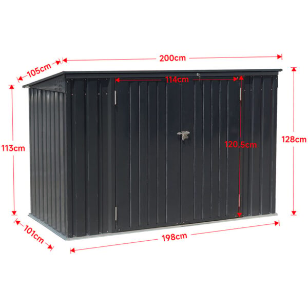 Living and Home 6x3 Metal Double Bin Store with Lid - Charcoal Black - Image 10
