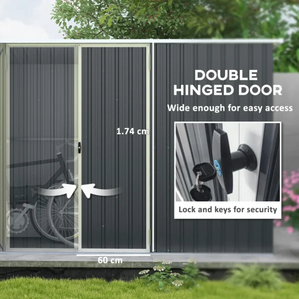 Outsunny 11'x5.5' Double Hinged Metal Pent Shed Shed- Cold Grey - Image 2