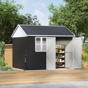Living and Home 10x8 Metal Apex Shed - Charcoal Black