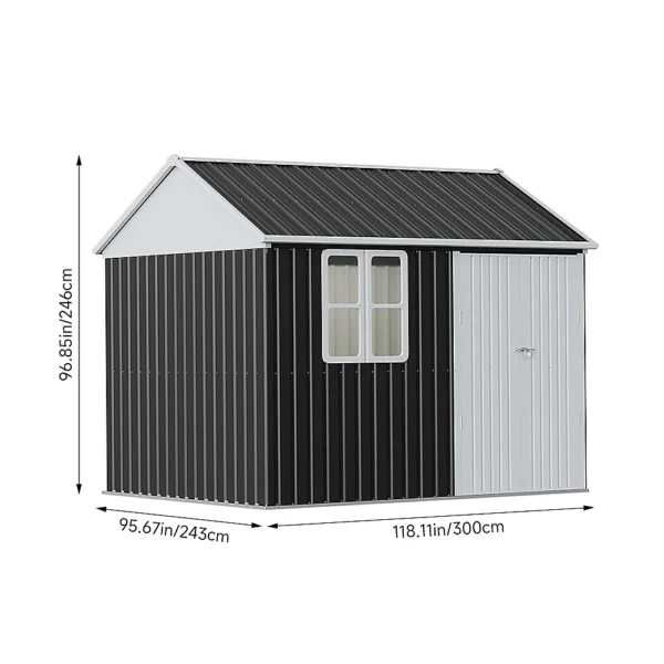 Living and Home 10x8 Metal Apex Shed - Charcoal Black - Image 10