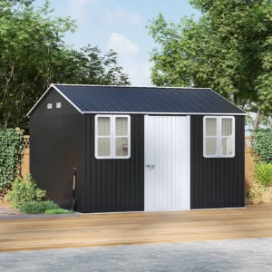 Living and Home 12x10 Metal Apex Shed - Charcoal Black