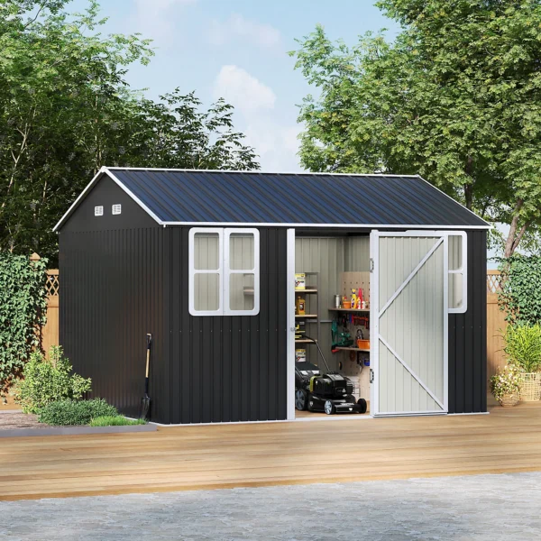 Living and Home 12x10 Metal Apex Shed - Charcoal Black - Image 3