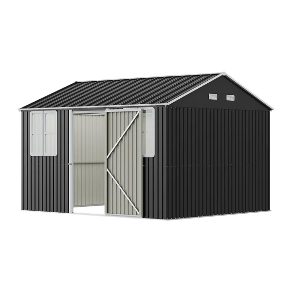 Living and Home 12x10 Metal Apex Shed - Charcoal Black - Image 4