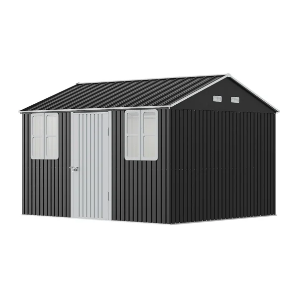 Living and Home 12x10 Metal Apex Shed - Charcoal Black - Image 5
