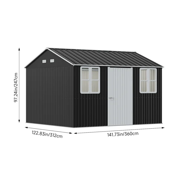 Living and Home 12x10 Metal Apex Shed - Charcoal Black - Image 9