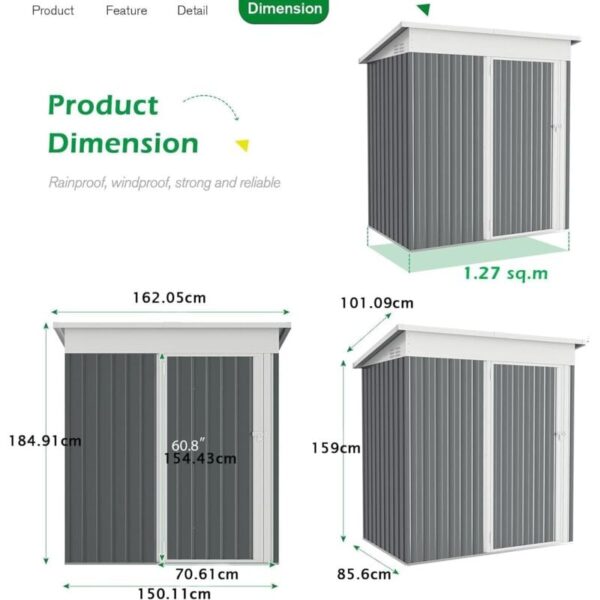 Pro-Tect Addition 5'x 3' Metal Utility Pent Shed - Dark Grey - Image 3