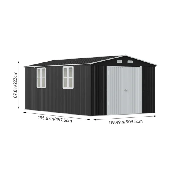 Living and Home 10x16 Double Hinged Metal Shed - Charcoal Black - Image 3