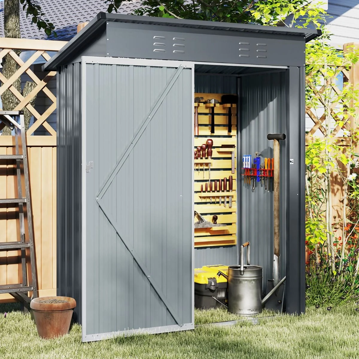 Pro-Tect 5'x2.5' Metal Pent Shed - Grey - Image 4