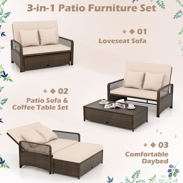 Pro-Tect 2-Piece Outdoor Wicker Loveseat Sofa Furniture with Storage Ottoman - Mix Brown/Beige - Image 7