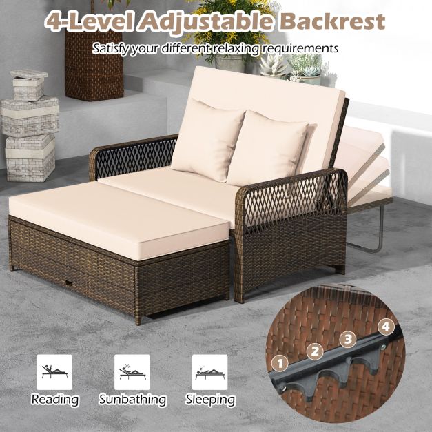 Pro-Tect 2-Piece Outdoor Wicker Loveseat Sofa Furniture with Storage Ottoman - Mix Brown/Beige - Image 8