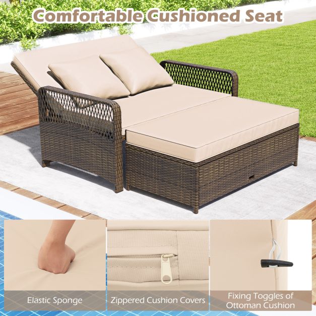 Pro-Tect 2-Piece Outdoor Wicker Loveseat Sofa Furniture with Storage Ottoman - Mix Brown/Beige - Image 9