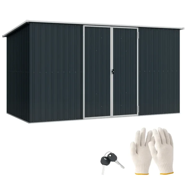 Outsunny 11'x5.5' Double Hinged Metal Pent Shed Shed- Cold Grey - Image 3