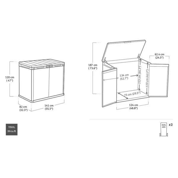 Keter 5'x3' Ashwood Signature 1150 Litre Horizontal Storage Shed - Image 2