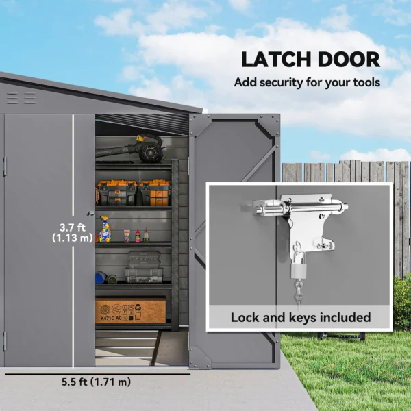 Outsunny 5'x9' Metal Lean-to Shed Shed with Foundation Kit - Grey - Image 2