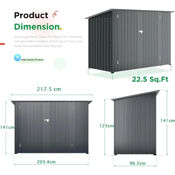 Pro-Tect Addition 7'x 3' Simple Basic Metal Bicycle Store - Image 9