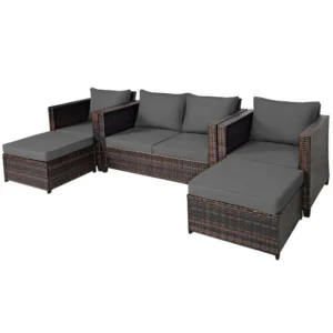 Pro-Tect 5 Piece Outdoor Rattan Patio Furniture Set with Removable Cushions - Mix Brown/Grey