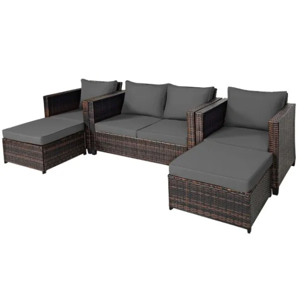 Pro-Tect 5 Piece Outdoor Rattan Patio Furniture Set with Removable Cushions - Mix Brown/Grey