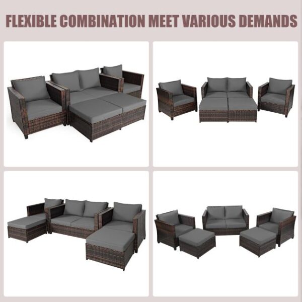 Pro-Tect 5 Piece Outdoor Rattan Patio Furniture Set with Removable Cushions - Mix Brown/Grey - Image 6