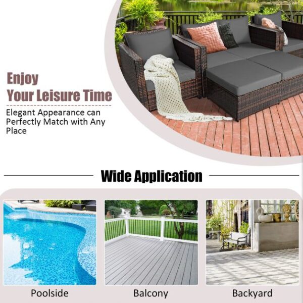 Pro-Tect 5 Piece Outdoor Rattan Patio Furniture Set with Removable Cushions - Mix Brown/Grey - Image 7