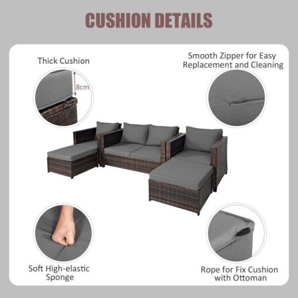Pro-Tect 5 Piece Outdoor Rattan Patio Furniture Set with Removable Cushions - Mix Brown/Grey - Image 8
