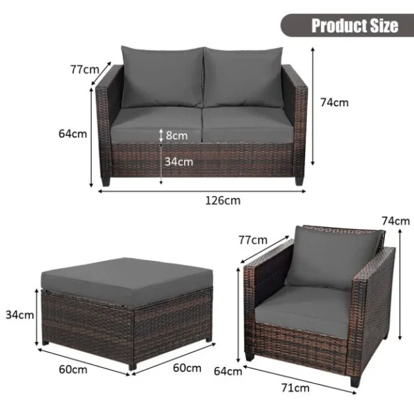 Pro-Tect 5 Piece Outdoor Rattan Patio Furniture Set with Removable Cushions - Mix Brown/Grey - Image 11
