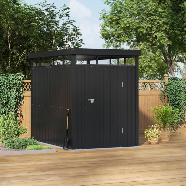 Living and Home 5x8 Flat Roof Tool Shed - Charcoal Black - Image 2