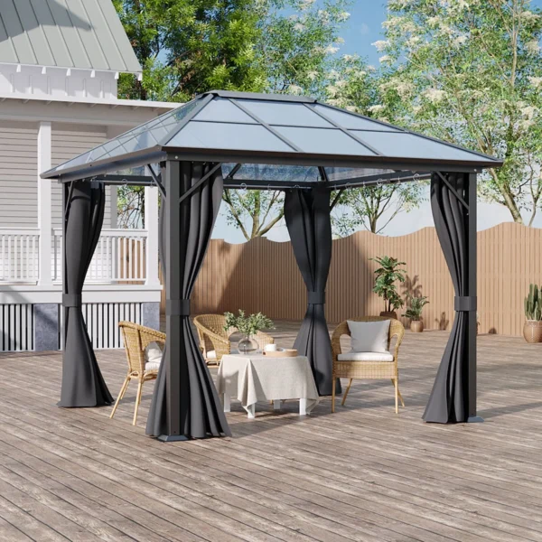 Living and Home 10'x10' Aluminium Grey Single-Roof Gazebo - Image 2