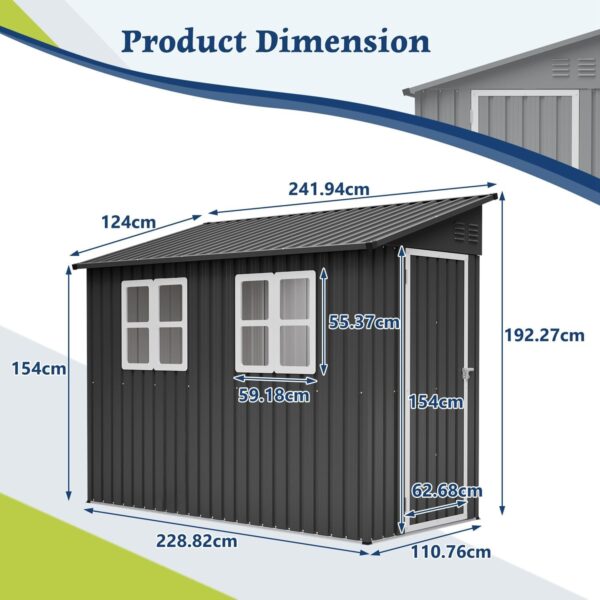 Pro-Tect 4'x8' Metal Lean To Shed with Foundation Grid - Anthracite and White - Image 4