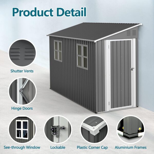 Pro-Tect 4'x10' Metal Lean To Shed - Grey and White - Image 7