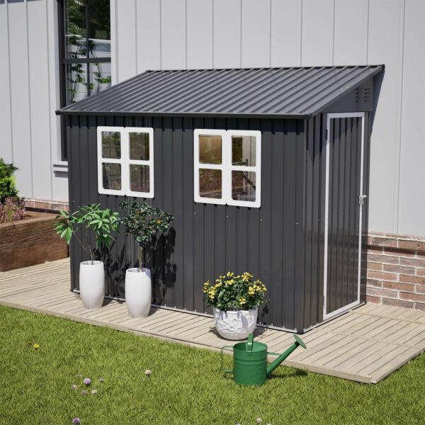 Pro-Tect 4'x8' Metal Lean To Shed with Foundation Grid - Anthracite and White